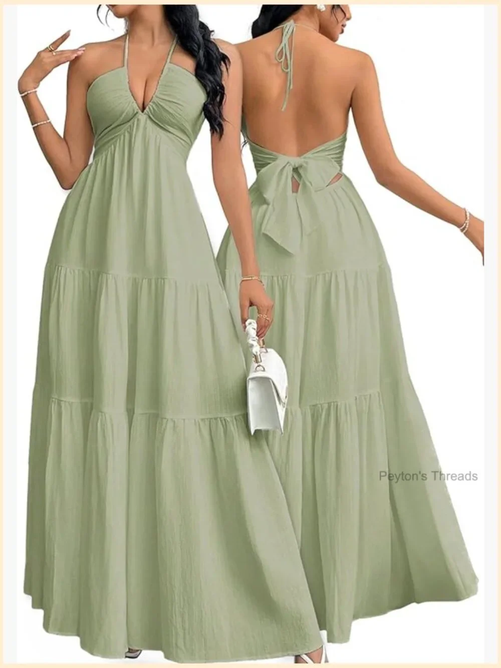 Women's Halter V Neck Maxi Dress A-Line Summer Beach Vacation Dress - Picture 1 of 7